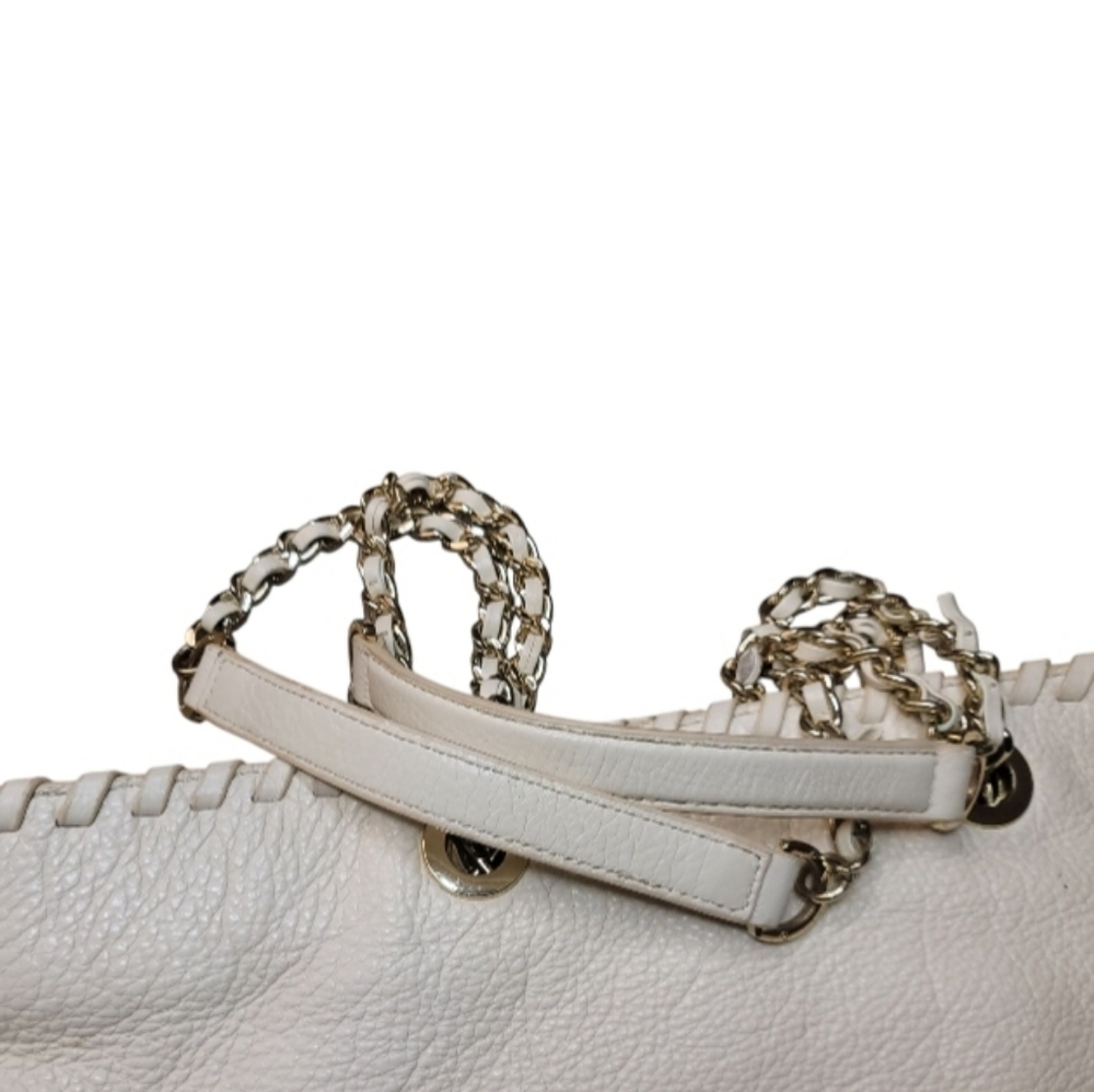 🚫SOLD🚫 Tory Burch Ivory Marion Whipstitch Trim Pebbled Leather Chain Tote Bag - Picture 7 of 12